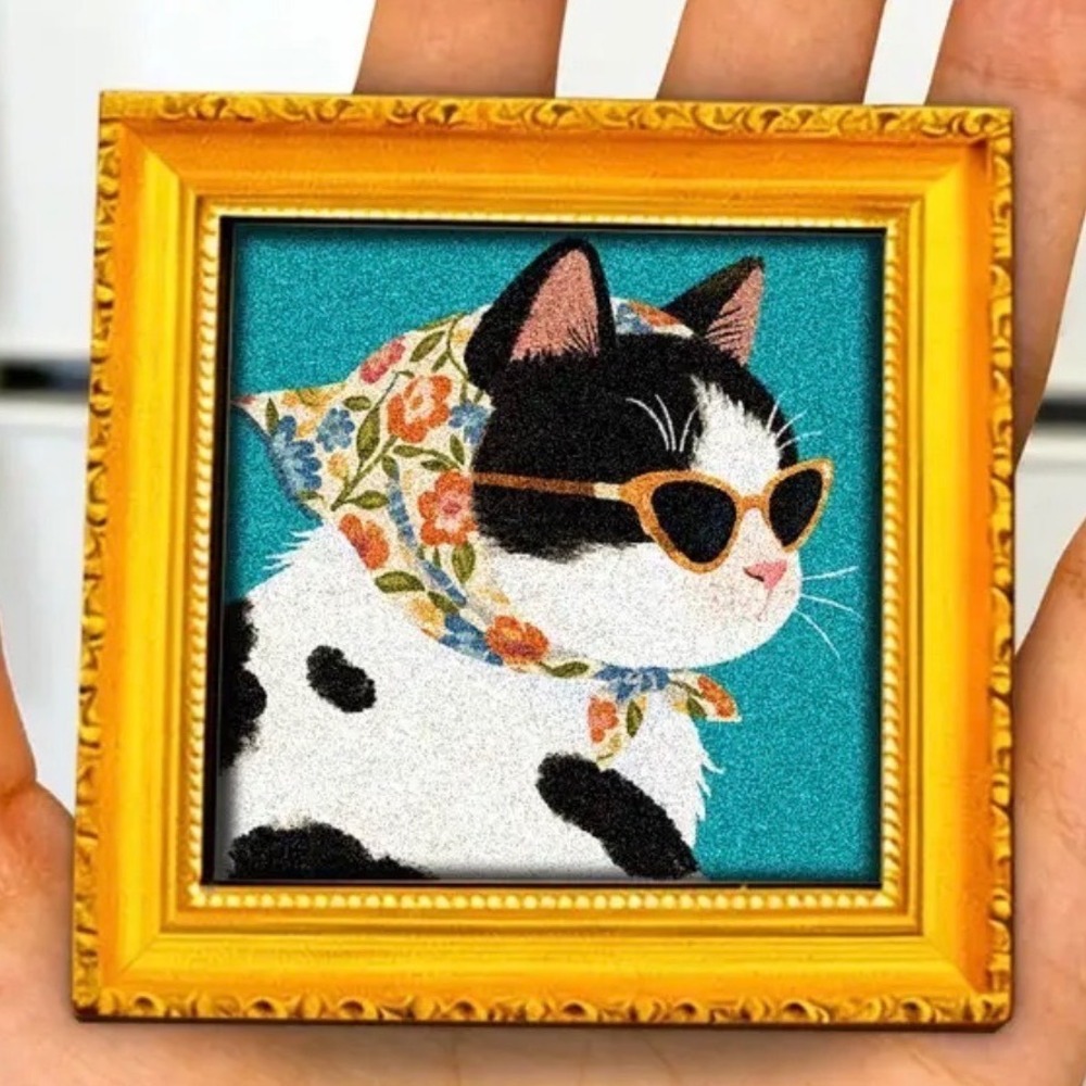 Cat Magnet Framed Sunglasses Scarf‎ Teal Background Square New Cute!